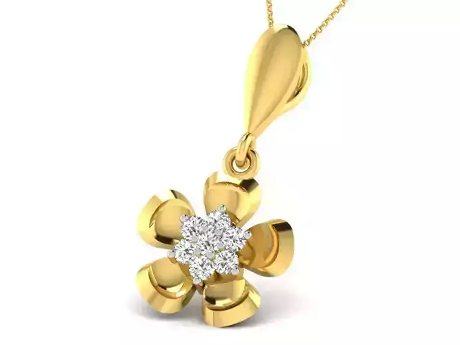 Flower Shaped Golden Pendant With Diamonds 12