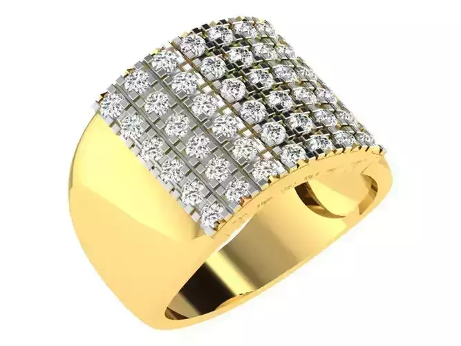 Wide Golden Grid Ring With Diamonds