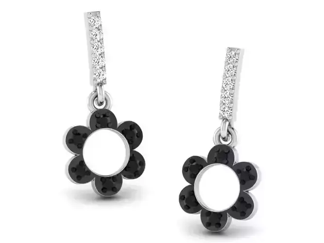 Flower Shaped Drop Earrings With Gem
