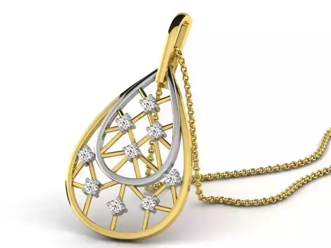 Drop Shaped Golden Pendant With Diamonds 7