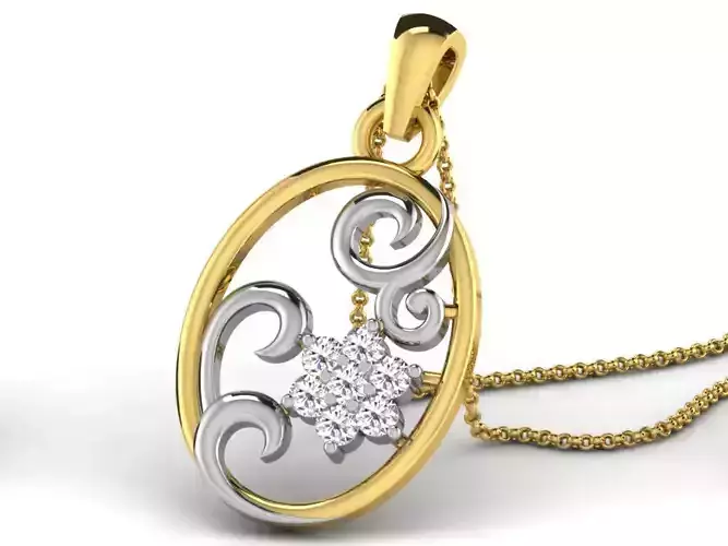 Oval Shaped Golden Pendant With Diamonds 11