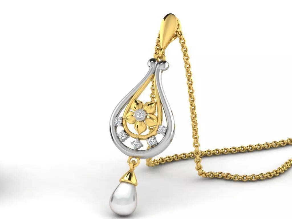 Multimetal Drop Shaped Pendant With Pearl 3D print model