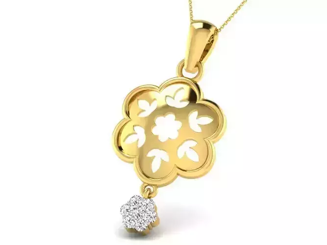 Flower Shaped Golden Pendant With Diamonds 16