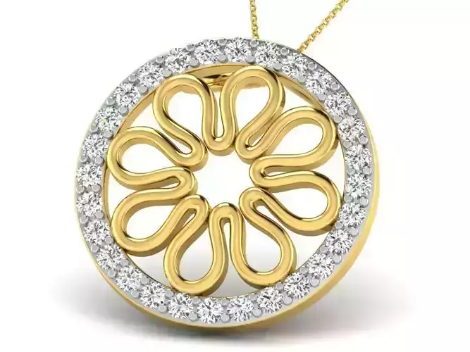 Round Flower Design Pendant With Diamonds