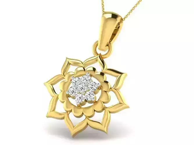 Flower Shaped Golden Pendant With Diamonds 19