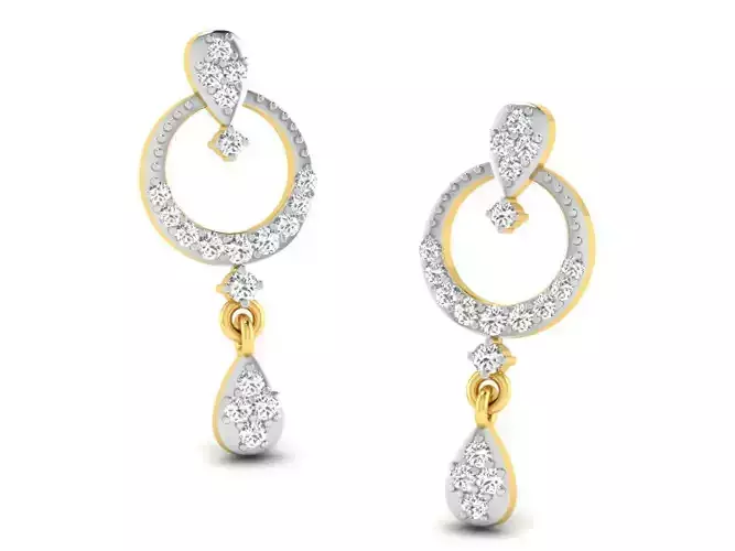 Round Golden Drop Earrings With Diamonds