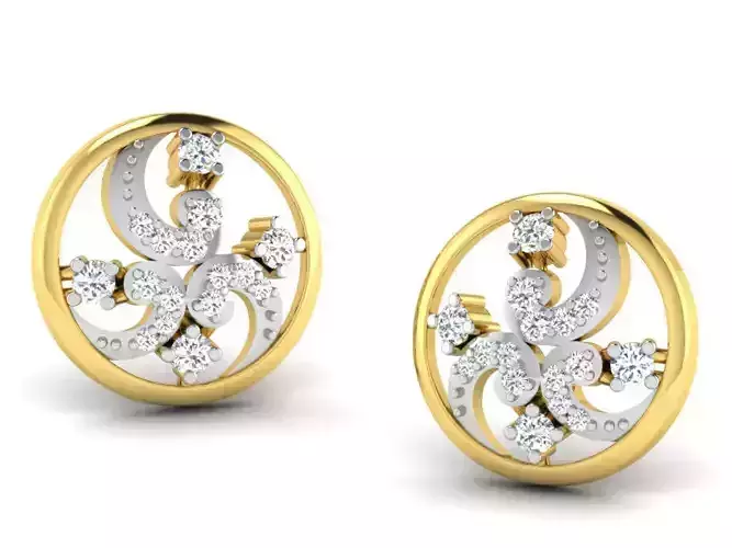 Round Shaped Golden Drop Earrings With Diamonds