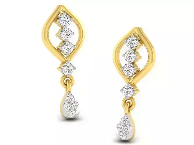 Marquise Shaped Golden Drop Earrings With Diamonds 1