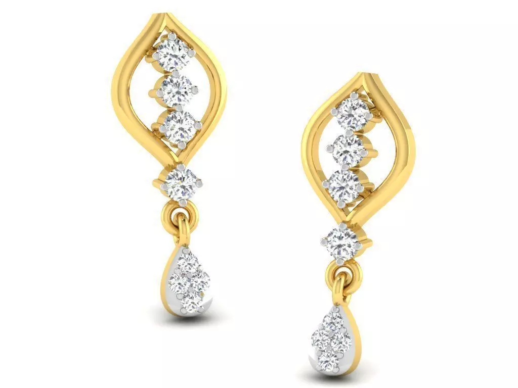 Marquise Shaped Golden Drop Earrings With Diamonds 1 3D print model_0