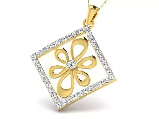 Square Shaped Golden Pendant With Diamonds 3
