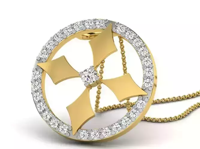 Round Shaped Golden Pendant With Diamonds 14