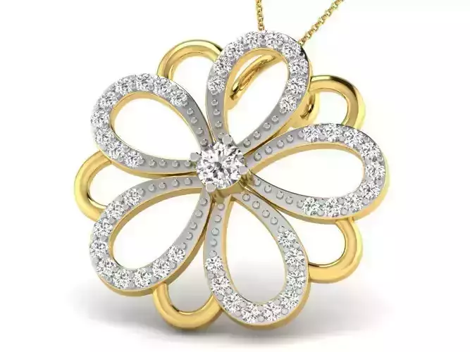 Flower Shaped Golden Pendant With Diamonds 21