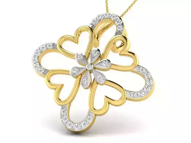 Flower Shaped Golden Pendant With Heart Designs