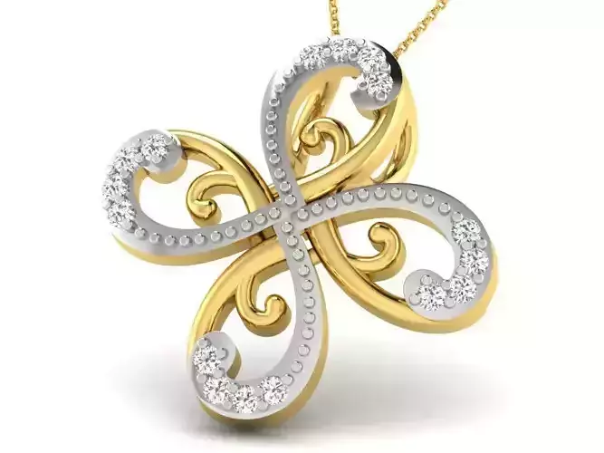 Flower Shaped Golden Pendant With Diamonds 25