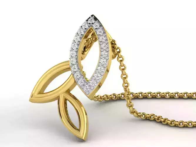 Leaf Design Golden Pendant With Diamonds 1