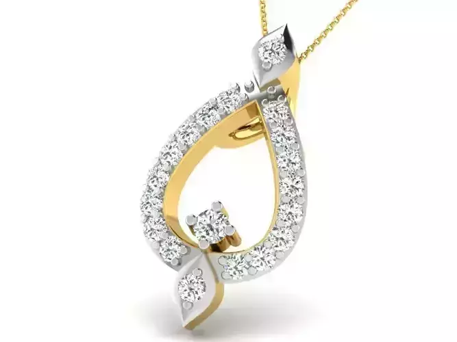 Leaf Design Golden Pendant With Diamonds 3