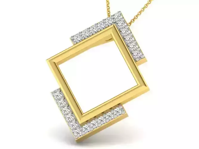Square Shaped Golden Pendant With Diamonds 4