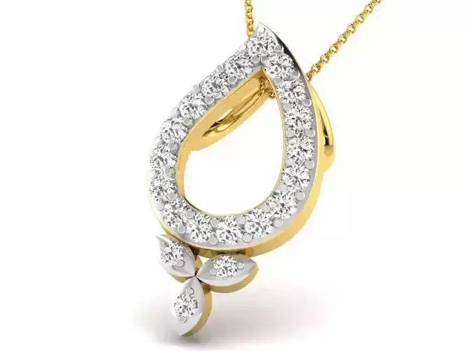 Drop Shaped Golden Pendant With Diamonds 9