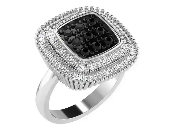 Large Square Silver Ring With Gem