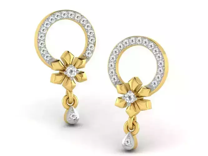 Round Shaped Golden Drop Earrings With Diamonds 1