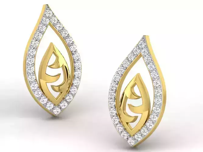 Leaf Shaped Golden Earrings With Diamonds 2