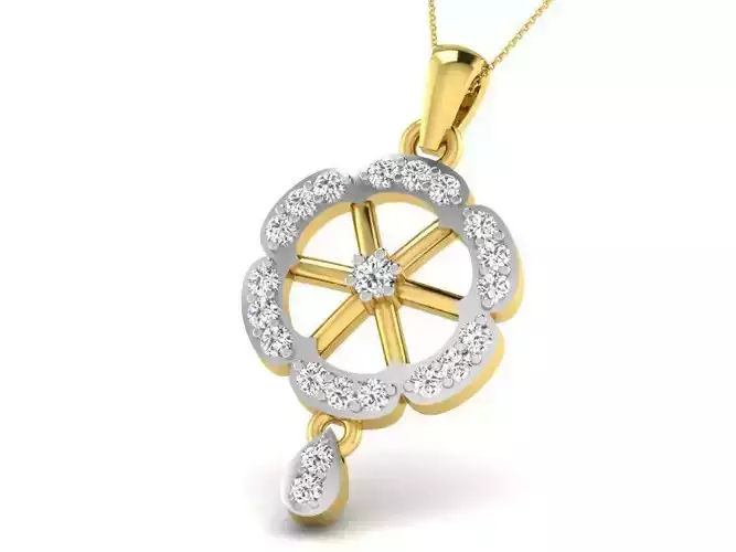 Flower Shaped Golden Pendant With Diamonds 28
