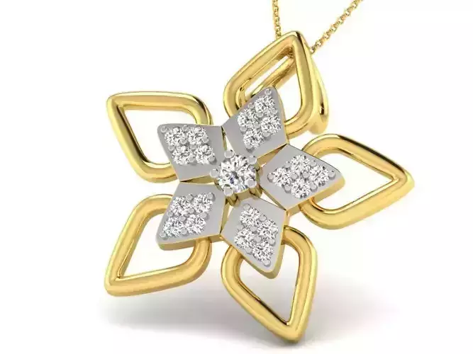 Flower Shaped Golden Pendant With Diamonds 29
