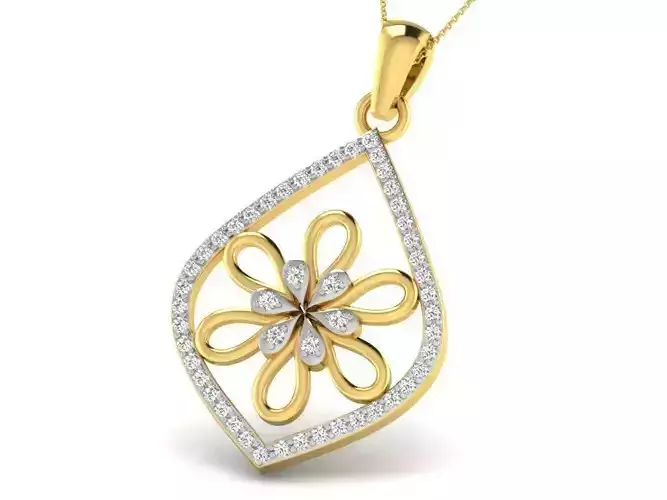 Marquise Shaped Golden Pendant With Diamonds 5