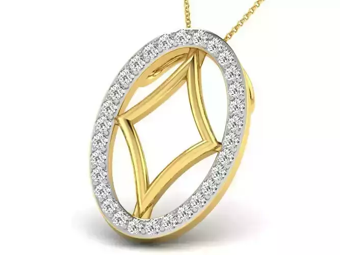 Oval Shaped Golden Pendant With Diamonds 14
