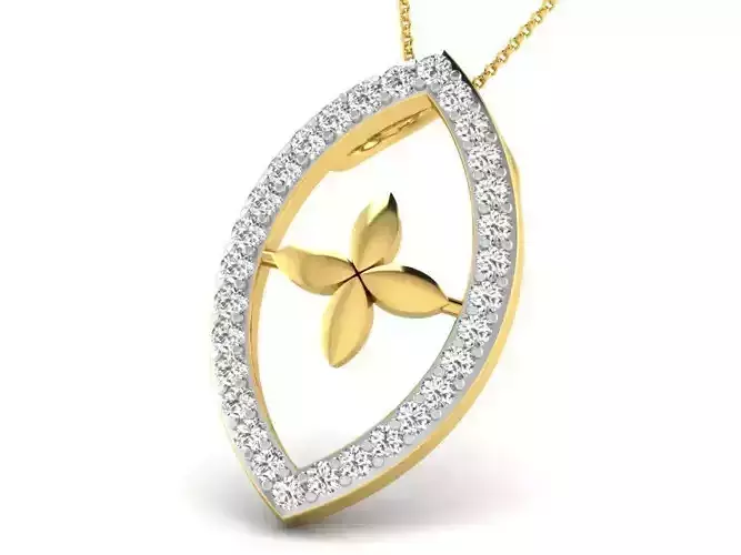 Marquise Shaped Golden Pendant With Diamonds 6