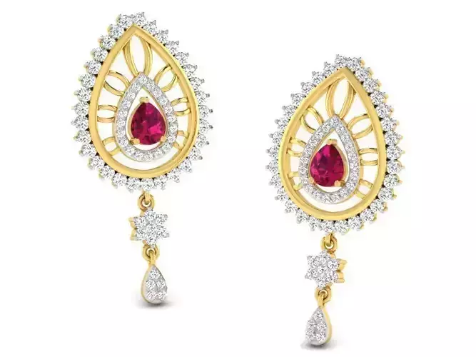 Drop Shape Drop Earrings With Gem 