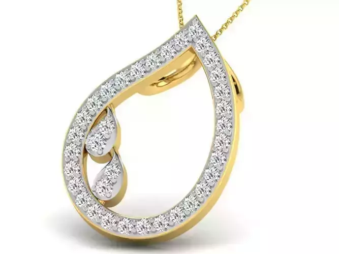 Drop Shape Golden Pendant With Diamonds 3