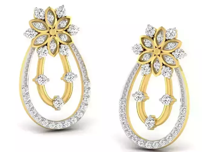 Drop Shape Golden Earrings With Diamonds