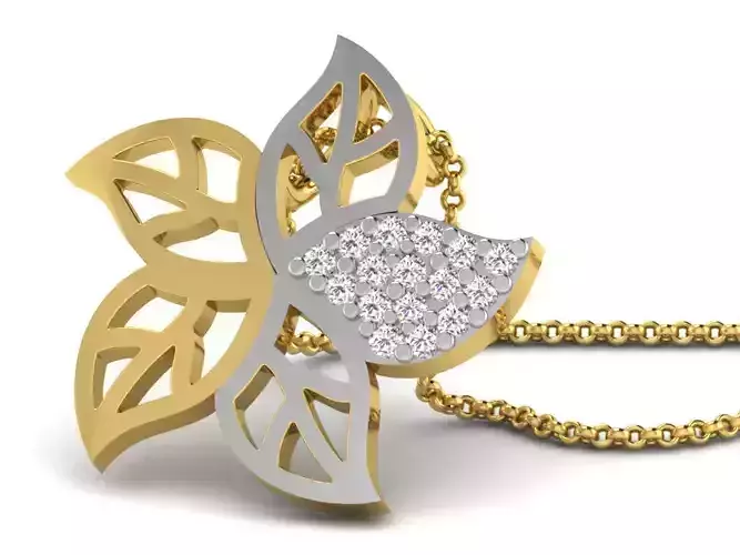 Flower Shaped Golden Pendant With Diamonds 31