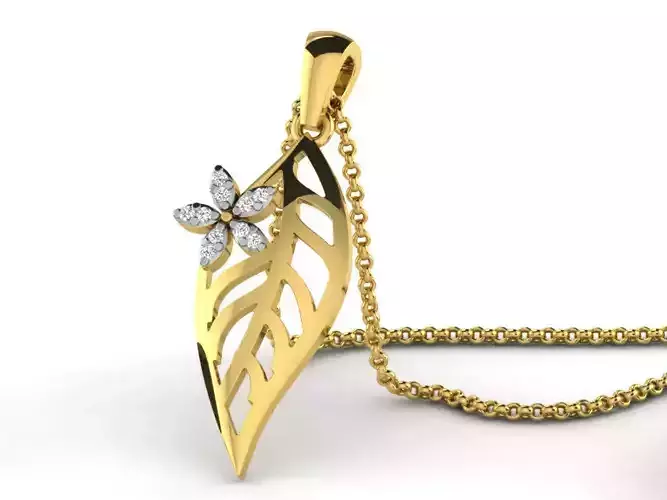 Leaf Shaped Golden Pendant With Diamonds 7
