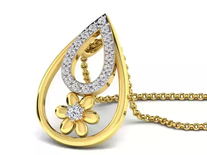 Drop Shape Golden Pendant With Diamonds 4