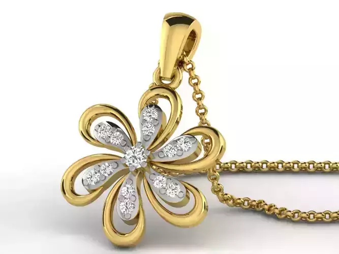 Flower Shaped Golden Pendant With Diamonds 32