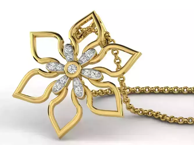 Flower Shaped Golden Pendant With Diamonds 33