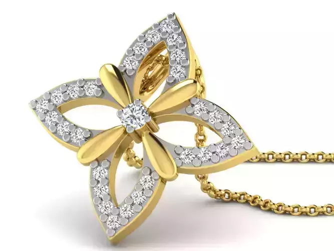 Flower Shaped Golden Pendant With Diamonds 34