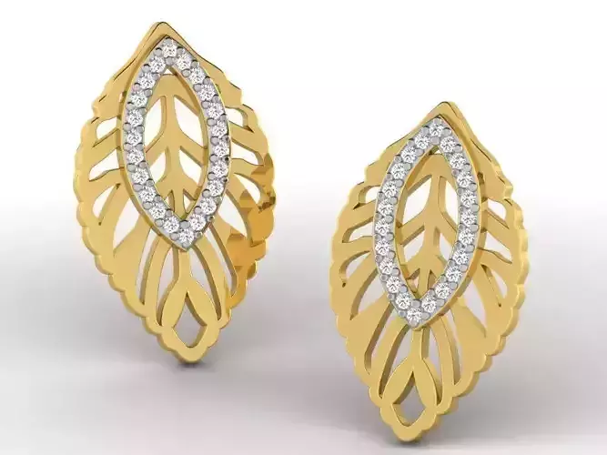 Leaf Shaped Golden Earrings With Diamonds 3