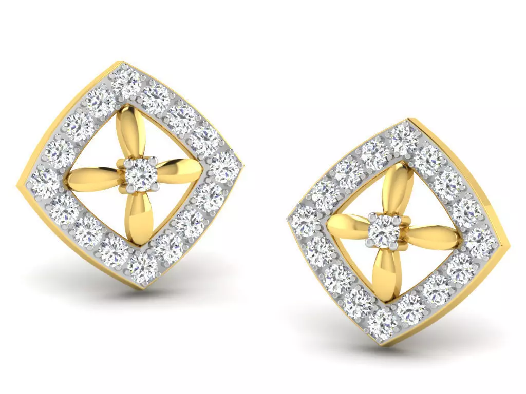 Cushion Shaped Ear Studs With Diamonds 3D print model_0