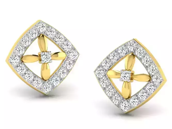 Cushion Shaped Ear Studs With Diamonds