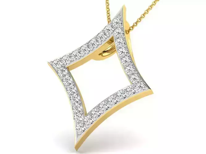 Diamond Shaped Golden Pendant With Diamonds