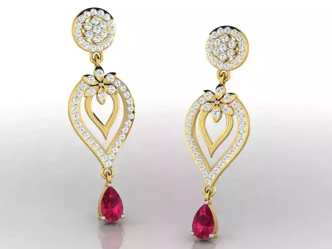 Leaf Shape Drop Earrings With Gemstone