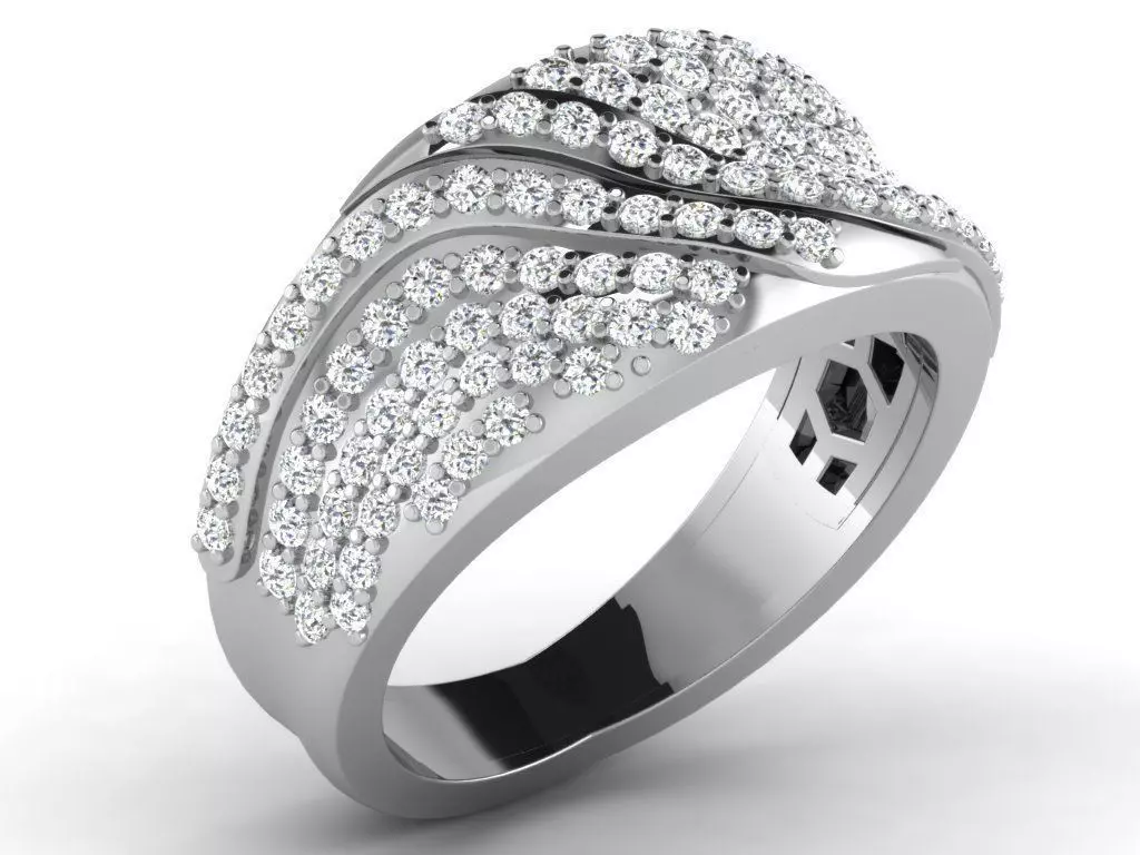 Wide Silver Ring With Diamonds 1 3D print model_0