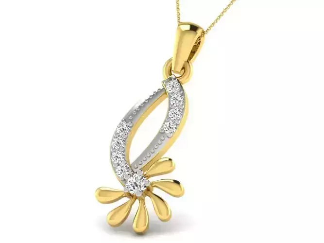 Floral Design Golden Pendant With Diamonds 5