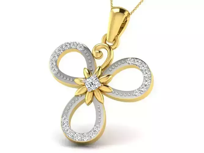 Flower Shaped Golden Pendant With Diamonds 36
