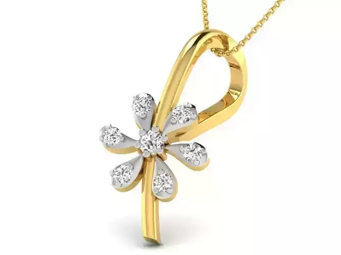 Flower Shaped Golden Pendant With Diamonds 38