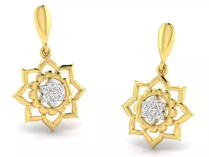 Flower Shaped Drop Earrings With Diamonds 7