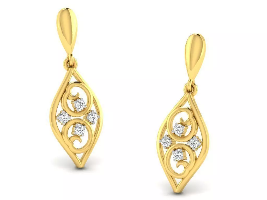 Marquise Shaped Golden Drop Earrings With Diamonds 2 3D print model_0